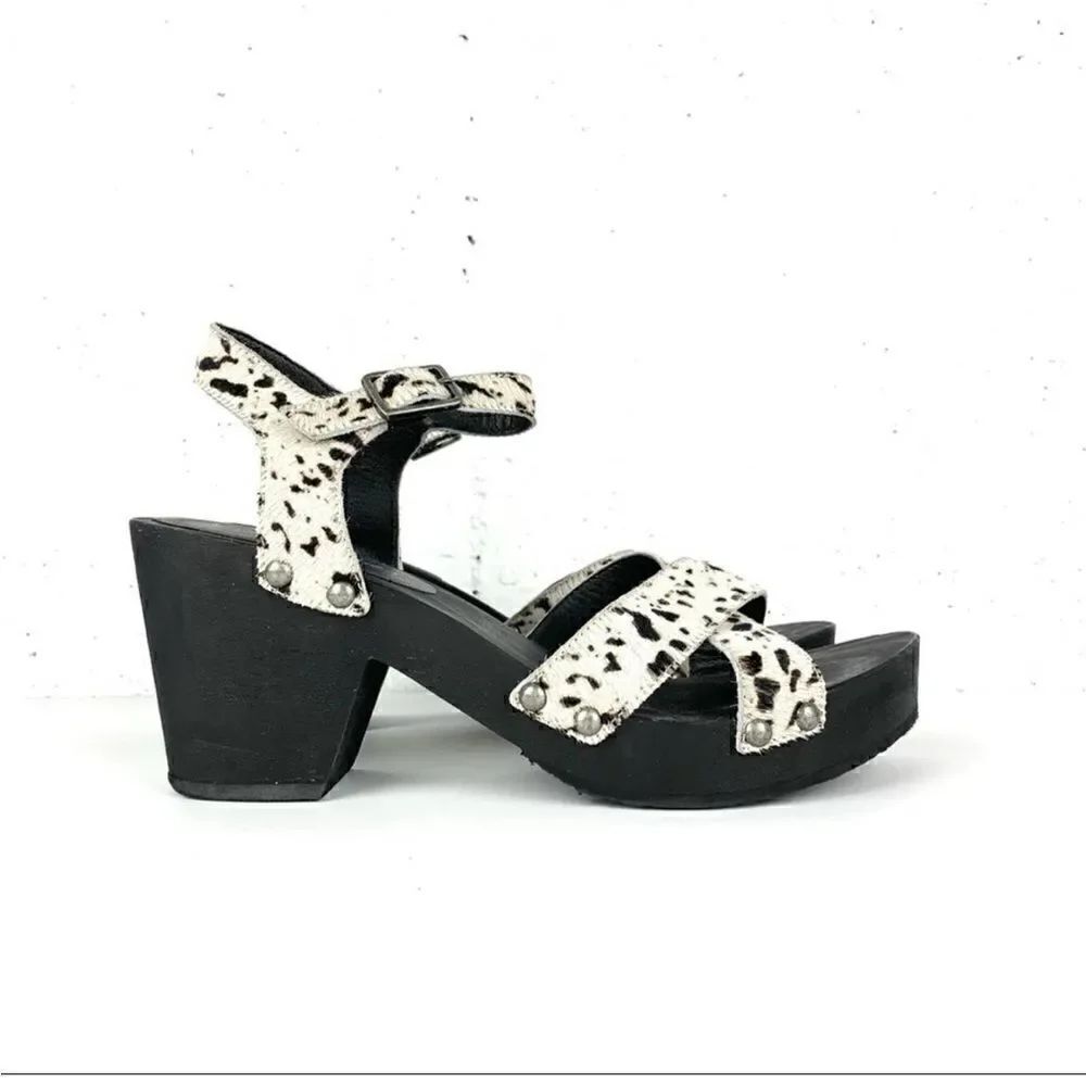 Free People x Matisse cow print Clog Sandals. Western calf hair   8